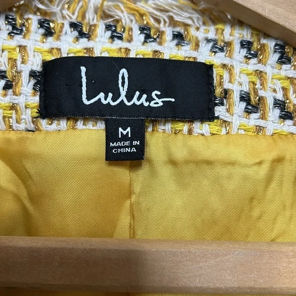 Lulu’s Boss Girl Yellow Multi Tweed Jacket Medium - Picture 13 of 15